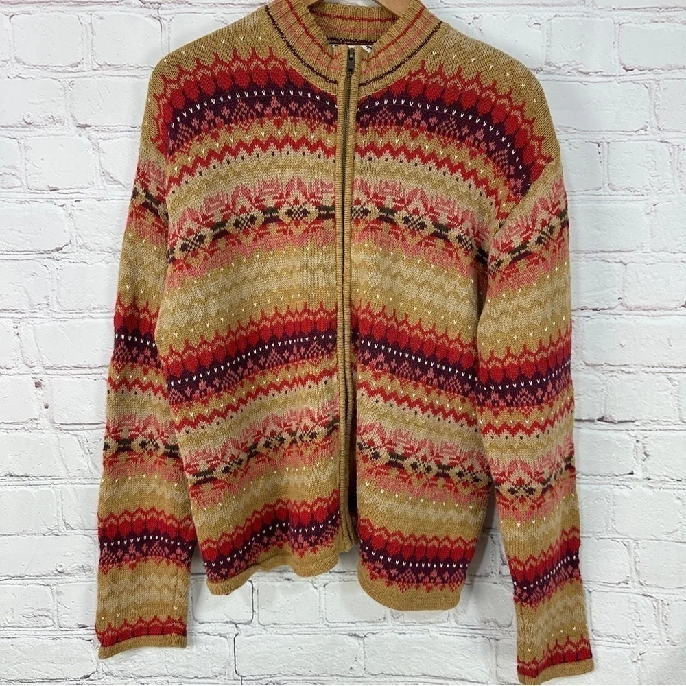 Vintage women’s zippered cardigan sweater size extra large stretchy Cottagecore - Picture 2 of 7